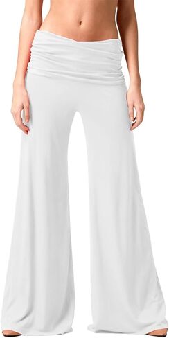 Coral Fold Over Yoga Pants for Women and Girls Wide Leg Leggings Ruched Waist Sports Leggings Cotton Loose Fit in Saudi Arabia