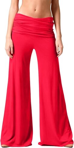 Coral Fold Over Yoga Pants for Women and Girls Wide Leg Leggings Ruched Waist Sports Leggings Cotton Loose Fit in Saudi Arabia