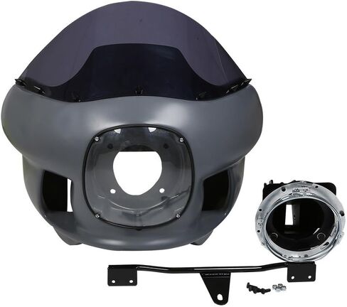 TCT-MOTORPARTS 7" Front Upper Fairing Cowl Windshield Headlight w/Mount Kits Fit For Harley Dyna Street Bob Low Rider FXR in Kuwait