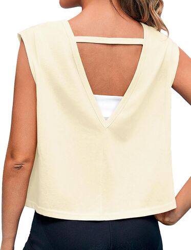 Quenteen Women Cropped Open Back Sleeveless Tank Tops Casual Yoga Y2k Athletic Gym Loose Fit Shirts in Kuwait