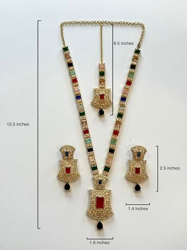 Dan & Ashi Brand Pakistani Indian Jewelry Mala set, Long Necklace with maang Tika and earrings Bollywood Wedding Jewelry Gift for her. in Saudi Arabia