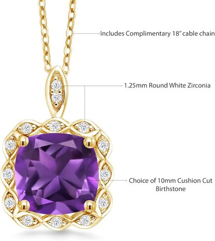Gem Stone King Build your Own Personalized 10mm Cushion Cut Birthstone and White Zirconia 18K Yellow Gold Plated Silver Pendant in Kuwait