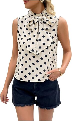 Floerns Women's Summer Dressy Tank Top Polka Dots Bow Sleeveless Business Casual Tops Blouses Office Work Shirt in Saudi Arabia