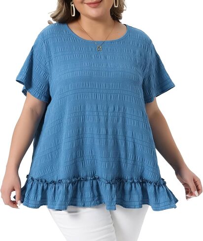 Agnes Orinda Plus Size Tops for Women Crew Neck Short Sleeve Shirts Loose Fit Flowy Summer Blouse Top Casual in Saudi Arabia