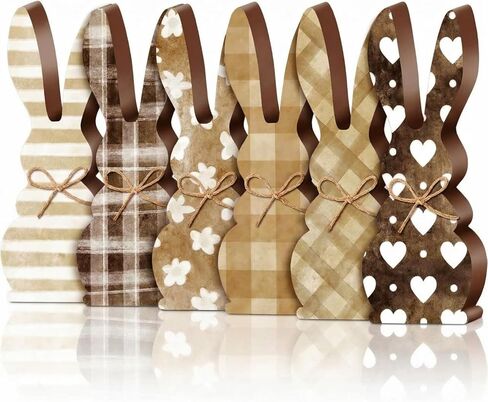 6 Pcs Easter Bunny Table Wooden Signs Bunny Shaped Farmhouse Decor with Rope Easter Egg Decor Easter Tiered Tray Decor for Home Office Party Centerpiece Decoration(Novelty) in Kuwait