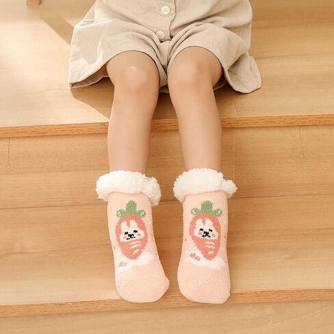Royal Hong Beauty Soft & Thick Winter Warm Fuzzy Christmas Socks Stockings for Women,Cute & Cozy Kids Girls Slipper Socks,Fleece Lined Slipper Socks with Grippers Non Skid-Dog W/Pink Heart-One Size in Kuwait