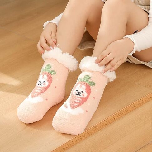 Royal Hong Beauty Soft & Thick Winter Warm Fuzzy Christmas Socks Stockings for Women,Cute & Cozy Kids Girls Slipper Socks,Fleece Lined Slipper Socks with Grippers Non Skid-Dog W/Pink Heart-One Size in Kuwait
