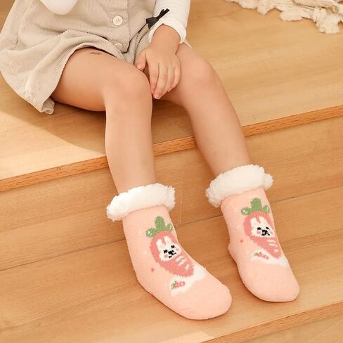 Royal Hong Beauty Soft & Thick Winter Warm Fuzzy Christmas Socks Stockings for Women,Cute & Cozy Kids Girls Slipper Socks,Fleece Lined Slipper Socks with Grippers Non Skid-Dog W/Pink Heart-One Size in Kuwait