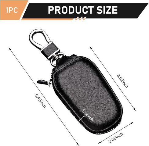 Leather Car Key Fob Cover, Universal Auto Smart Remote Key Protector Case with Hook for Men Women (Black) in Kuwait