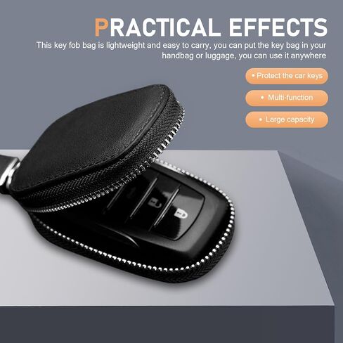 Leather Car Key Fob Cover, Universal Auto Smart Remote Key Protector Case with Hook for Men Women (Black) in Kuwait