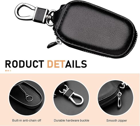 Leather Car Key Fob Cover, Universal Auto Smart Remote Key Protector Case with Hook for Men Women (Black) in Kuwait