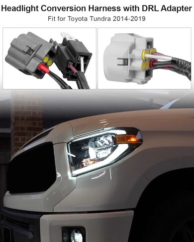طقم أسلاك تحويل المصباح الأمامي مناسب لسيارة Toyota Tundra 2014 2015 2016 2017 2018 2019، مجموعة تحويل المصباح الأمامي مع حزام محول الطاقة DRL in Saudi Arabia
