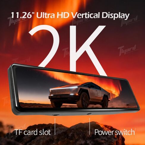 Mirror Dash Cam Backup Camera for CyberTruck, 11.26" HD Smart Rearview Mirror with Front/Rear Recording, WiFi Connection, Night Vision, Touch Screen, IP68 Waterproof Structure in Kuwait