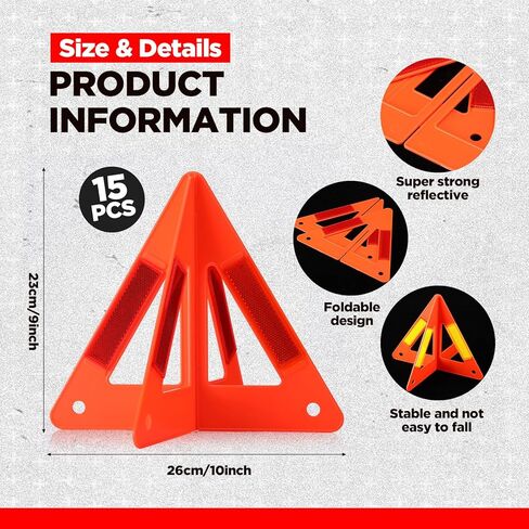 15 Pcs Emergency Reflective Triangles Sign Foldable Warning Safety Triangles for Vehicle Kit Portable Reflector Roadside Tools Suitable for Cars Trucks Breakdown in Saudi Arabia