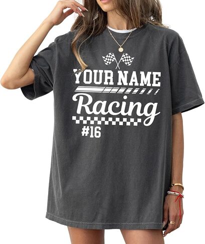 قميص سباق مخصص للجنسين وتي شيرت بألوان مريحة - ملابس سباق فائقة النعومة وشخصية مع اسم ورقم مخصصين؛ هدية مثالية لمحبي السباق ومحبي الدراجات الترابية والمتسابقين متعددي الاستخدامات in Kuwait