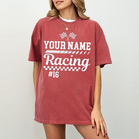 قميص سباق مخصص للجنسين وتي شيرت بألوان مريحة - ملابس سباق فائقة النعومة وشخصية مع اسم ورقم مخصصين؛ هدية مثالية لمحبي السباق ومحبي الدراجات الترابية والمتسابقين متعددي الاستخدامات in Kuwait