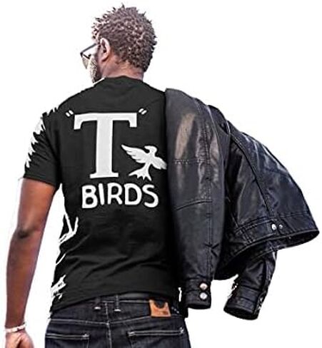 T Birds قميص أسود Greaser قميص تي شيرت أسود أبيض Lightning Rocker 1950s 50s فيلم الزي S M L XL 2X 3X جورب هوب رجل رجل الرقص الموسيقى جديد in Kuwait