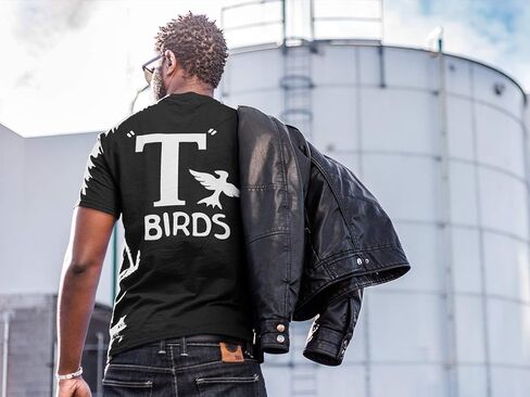T Birds قميص أسود Greaser قميص تي شيرت أسود أبيض Lightning Rocker 1950s 50s فيلم الزي S M L XL 2X 3X جورب هوب رجل رجل الرقص الموسيقى جديد in Kuwait