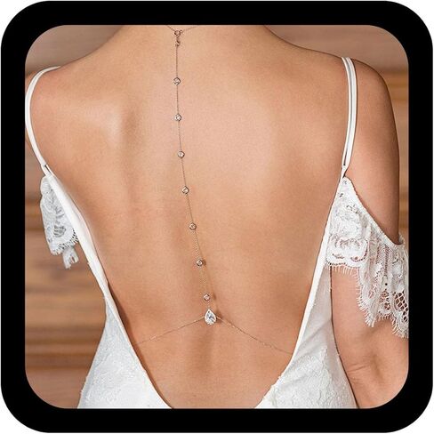 Crystal Teardrop Body Chain Necklace Rhinestone Back-drop Necklace Sexy Beach Back Chain Gold Rhinestone Tassel Body Harness Chain Bridal Wedding Backless Dress Jewelry for Women in Kuwait