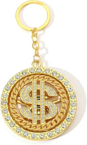 تدوير علامة الدولار سلاسل المفاتيح المال الكبير لمفاتيح السيارة المعدنية لطيف حقيبة سحر حسن الحظ قلادة كيرينغ للنساء الرجال in Kuwait