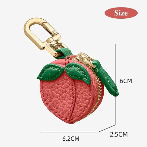 محفظة عملات معدنية من فاكهة الخوخ من تشيسبي، سحر حقيبة جلدية لحقيبة اليد، سحر محفظة سلسلة المفاتيح مع سحاب، محفظة صغيرة لهدايا عيد الميلاد للفتيات والنساء، ملحقات محفظة لطيفة in Kuwait