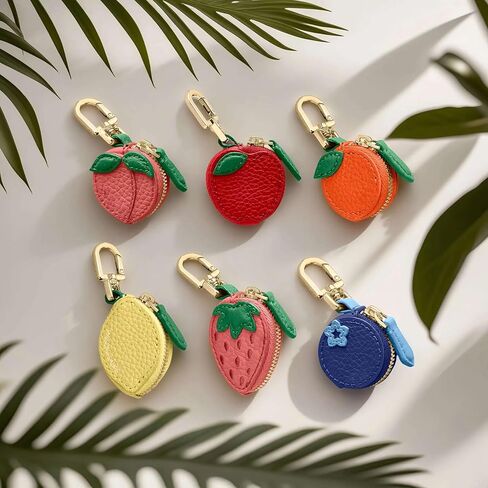 محفظة عملات معدنية من فاكهة الخوخ من تشيسبي، سحر حقيبة جلدية لحقيبة اليد، سحر محفظة سلسلة المفاتيح مع سحاب، محفظة صغيرة لهدايا عيد الميلاد للفتيات والنساء، ملحقات محفظة لطيفة in Kuwait