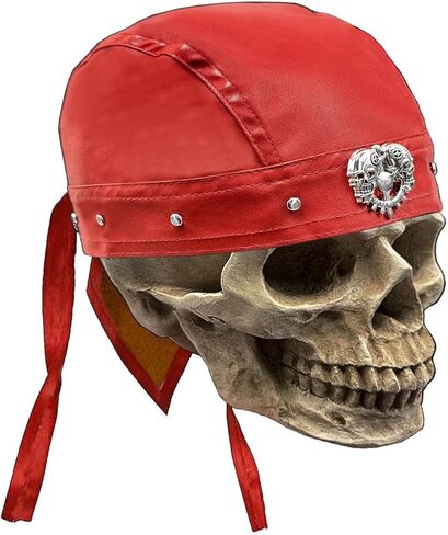 Women Punk Rock Skull Cycling Bandana Doo Rags Adjustable Cap Metal Rivet Biker Cap Red in Kuwait