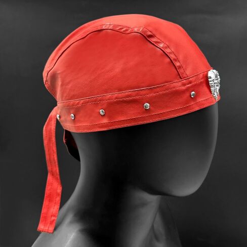 Women Punk Rock Skull Cycling Bandana Doo Rags Adjustable Cap Metal Rivet Biker Cap Red in Kuwait