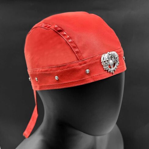 Women Punk Rock Skull Cycling Bandana Doo Rags Adjustable Cap Metal Rivet Biker Cap Red in Kuwait