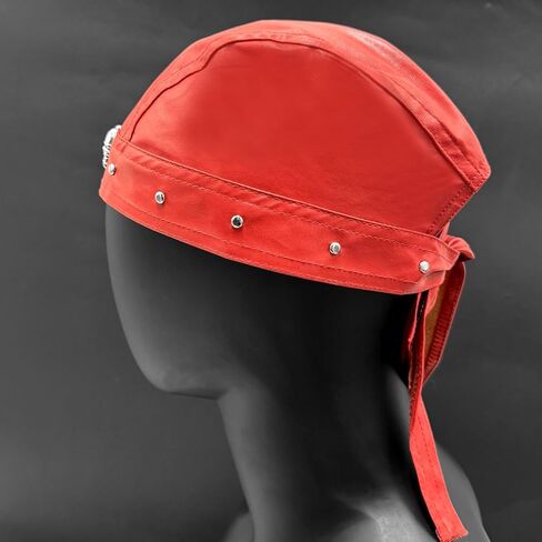 Women Punk Rock Skull Cycling Bandana Doo Rags Adjustable Cap Metal Rivet Biker Cap Red in Kuwait