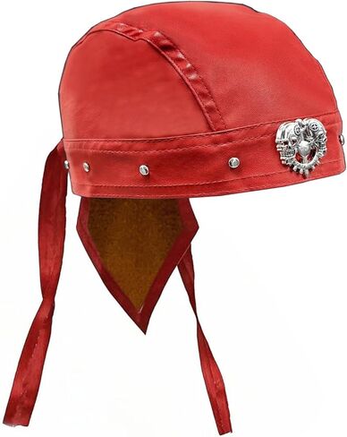 Women Punk Rock Skull Cycling Bandana Doo Rags Adjustable Cap Metal Rivet Biker Cap Red in Kuwait