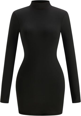 Women's Long Sleeve Mini Dress Fall Mock Neck Bodycon Date Night Club Dresses in Saudi Arabia
