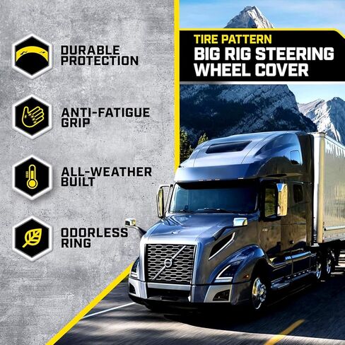 Car Steering Wheel Cover, Extra Large 18 inch Size, Tire Tread Inspired Traction Grip Design, Black Steering Wheel Cover for RV Semi Truck Big Rig Trucker + Air Freshener Bundle in Kuwait