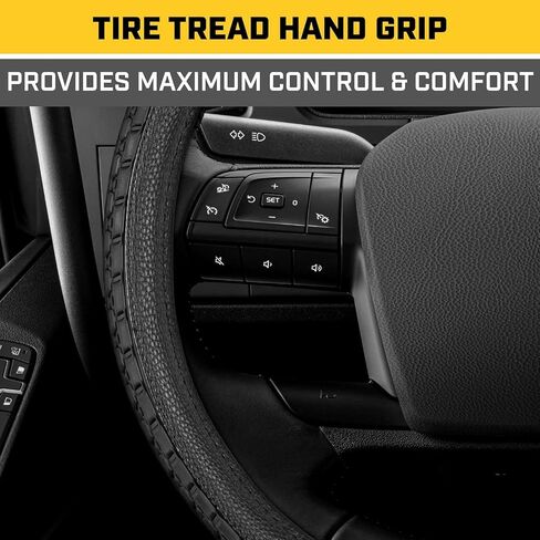 Car Steering Wheel Cover, Extra Large 18 inch Size, Tire Tread Inspired Traction Grip Design, Black Steering Wheel Cover for RV Semi Truck Big Rig Trucker + Air Freshener Bundle in Kuwait