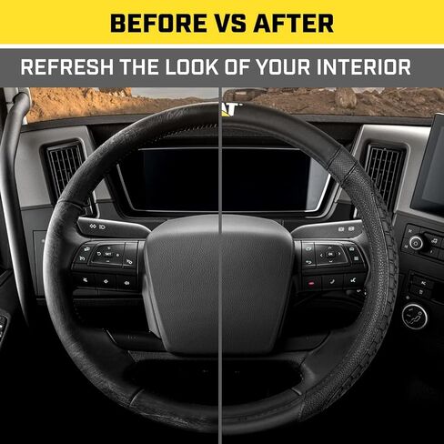 Car Steering Wheel Cover, Extra Large 18 inch Size, Tire Tread Inspired Traction Grip Design, Black Steering Wheel Cover for RV Semi Truck Big Rig Trucker + Air Freshener Bundle in Kuwait