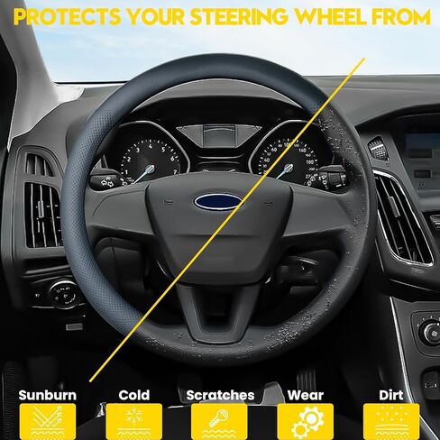 Car Steering Wheel Cover for Ford F-150 F-150 Lightning Super Duty Mustang Mach-E Explorer Escape Ranger Bronco Maverick, Universal Standard Size 14.5-15 inch Black Car Wheel Protector in Saudi Arabia