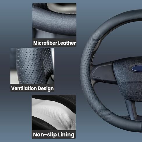 Car Steering Wheel Cover for Ford F-150 F-150 Lightning Super Duty Mustang Mach-E Explorer Escape Ranger Bronco Maverick, Universal Standard Size 14.5-15 inch Black Car Wheel Protector in Saudi Arabia