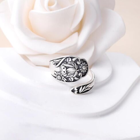 Highland Cow Spoon Ring for Women - 925 Sterling Silver Vintage Cattle Adjustable Rings Open Animal Jewelry Highland Cow Gifts in Saudi Arabia