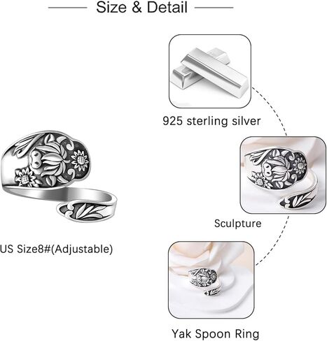 Highland Cow Spoon Ring for Women - 925 Sterling Silver Vintage Cattle Adjustable Rings Open Animal Jewelry Highland Cow Gifts in Saudi Arabia