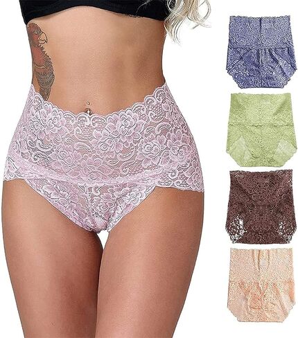 Women's Briefs Sexy Lace Panties High-Rise Tummy Control Underwear Floral Lace Hipster Panties in Saudi Arabia