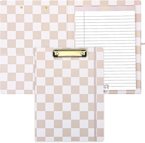 Checkered Clipboard Padfolio with Refillable Lined Notepad and Interior Storage Pocket, Portfolio Folder Organizer Legal Pad Holder for Work Business Office(Brown) in Saudi Arabia
