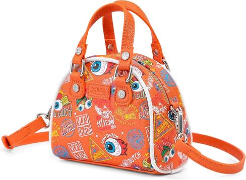 Von Dutch Jax Mini Bowling Bag | 6.8" Vegan Leather Crossbody with Logo Hardware, Top Handles & Branded Interior in Kuwait