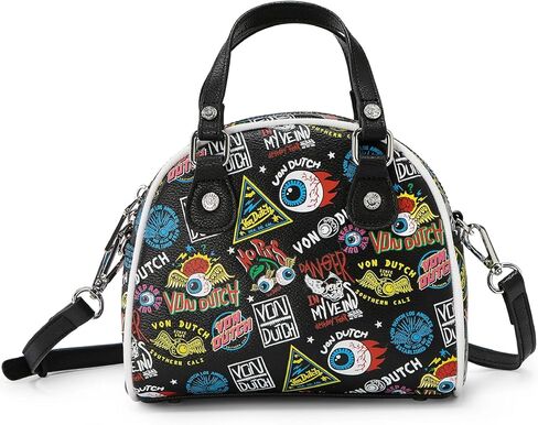 Von Dutch Jax Mini Bowling Bag | 6.8" Vegan Leather Crossbody with Logo Hardware, Top Handles & Branded Interior in Saudi Arabia