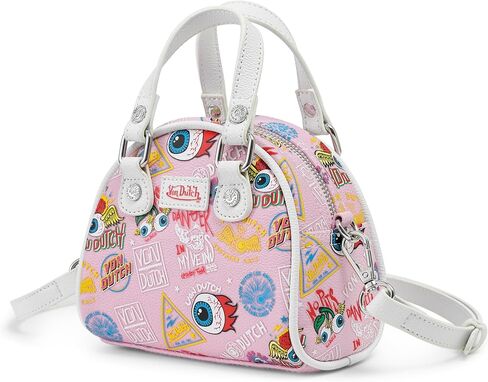 Von Dutch Jax Mini Bowling Bag | 6.8" Vegan Leather Crossbody with Logo Hardware, Top Handles & Branded Interior in Saudi Arabia