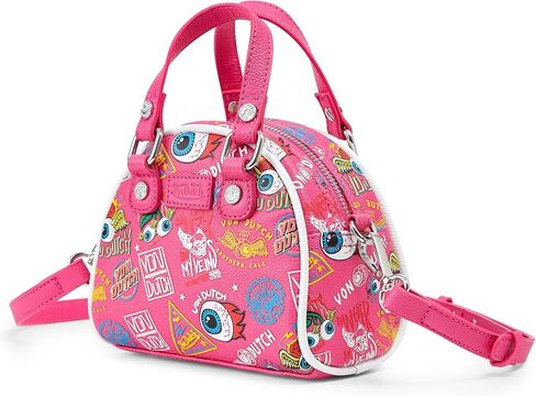 Von Dutch Jax Mini Bowling Bag | 6.8" Vegan Leather Crossbody with Logo Hardware, Top Handles & Branded Interior in Saudi Arabia