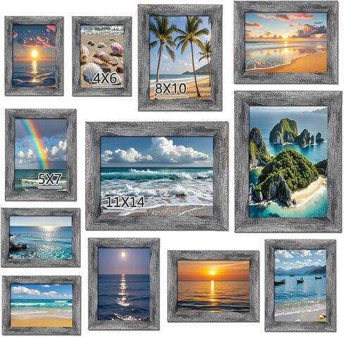 12 pack assorted gallery wall picture frame,rustic farmhouse wood picture frames multiple sizes including 4x6, 5x7, 8x10, 11x14, Ideal for living room hanging or tabletop display,Dark Brown in Saudi Arabia