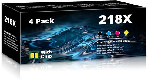 218X Toner Cartridge 4-Pack High Yield with Chip Replacement for HP 218X 218A Toner Compatible with Color LaserJet Pro MFP 3301fdw 3301sdw 3301cdw 3201dw Printer (B Y M C) in Kuwait