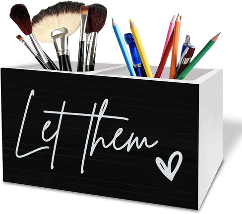 Rustic Let Them Pen Holder for Desk, Inspirational Positive Affirmation Wooden Box Sign Desk Decor for Home Office Decoration, Motivational Pencil Organizer, Mental Health Gifts in Saudi Arabia