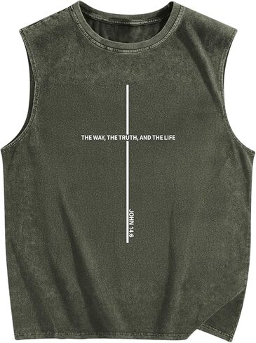 Mens Christian Jesus Tank Tops God Religious Faith Bible Verse Shirts Sleevless Muscle Acid Wash Cross Graphic Tees in Kuwait