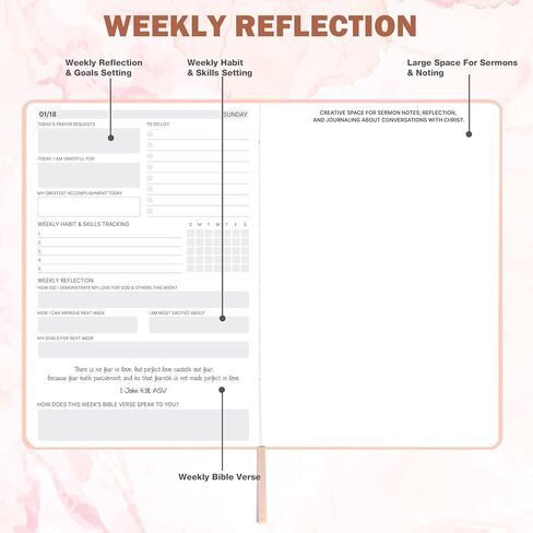 2026 Planner - Christian Planner 2026 Weekly and Monthly, Jan.2026 - Dec.2026, Bible Journal, 8.37" x 5.75", 2026 Christian Planner with Leather Hardcover, Pen Holder, Pocket in Kuwait